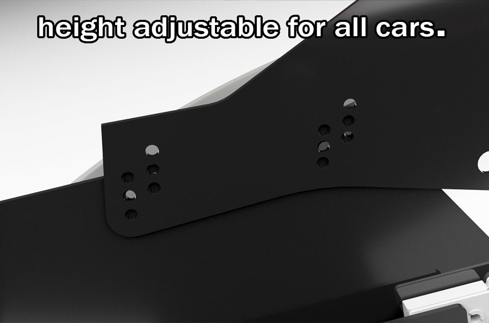 Black car bumper with height adjustable feature on a white background