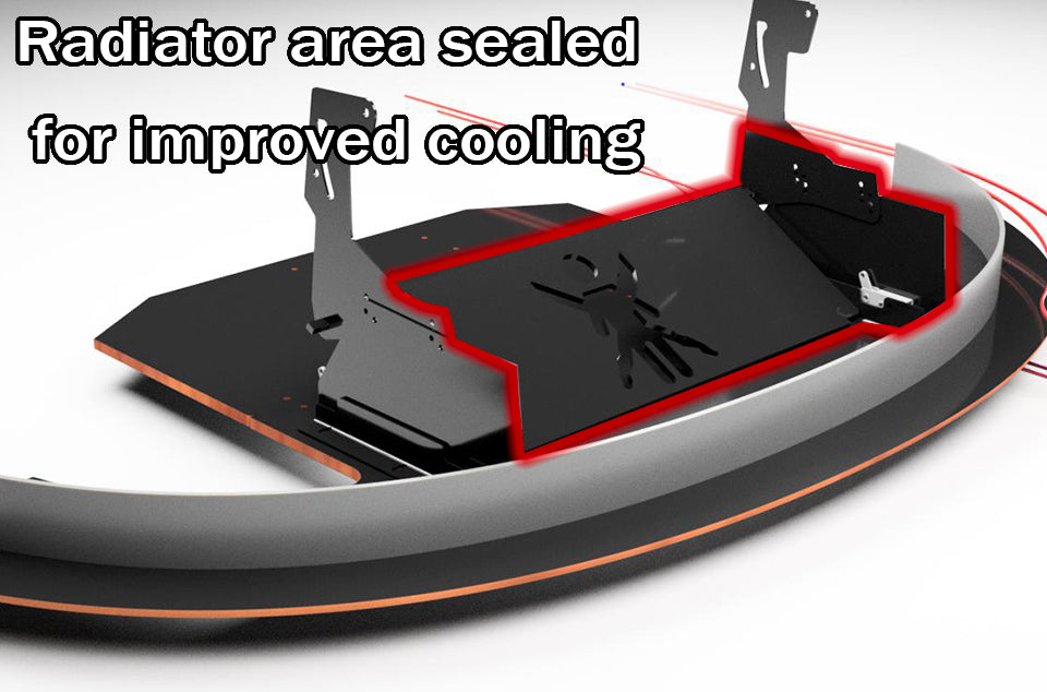 Illustration of a boat's radiator area with text indicating improved cooling.
