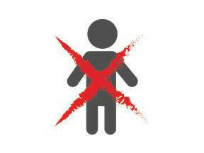 A straightforward icon depicting a person as a grey figure with a bold red "X" over it, symbolizing prohibition or restriction. The white background makes it ideal for Nine Lives Racing Gift Card notifications.