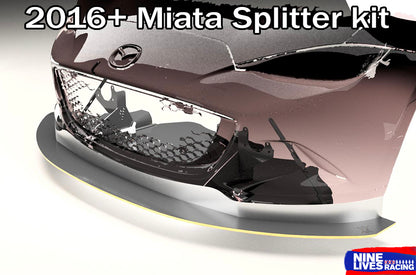 3D render of Front Quick release splitter kit for 2016+ Miata with Nine Lives Racing logo.