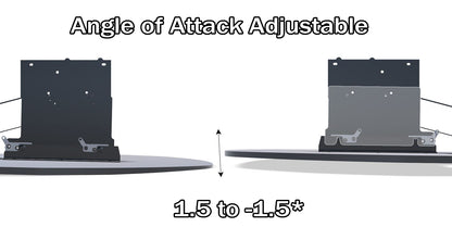 A side view showing the angle of attack for nine lives racing s197 splitter mounts on a white background. 