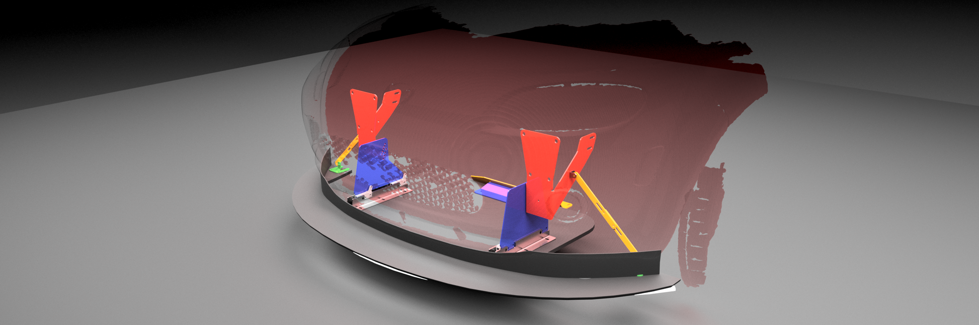 3D model of a car's rear end with visible suspension components on a gray background