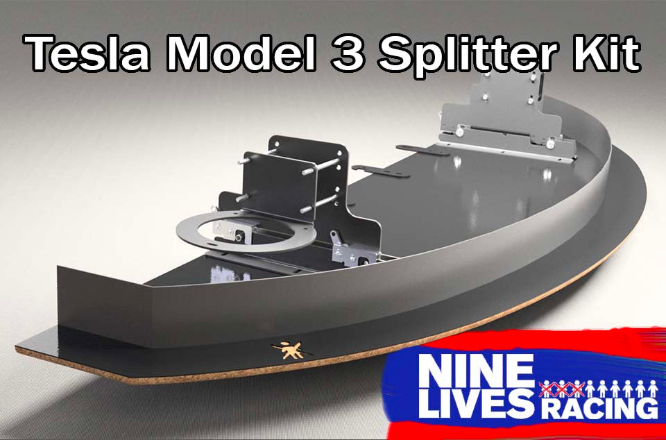 Tesla Model 3 Splitter Kit with Nine Lives Racing logo