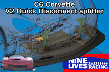 C6 Corvette V2 Quick Disconnect splitter with Nine Lives Racing logo on a blue background