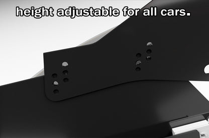Black car bumper with height adjustable feature on a white background