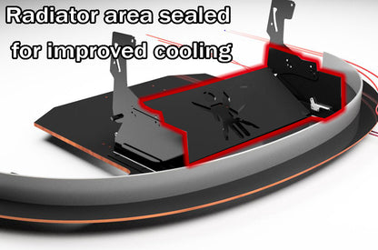 Illustration of a boat's radiator area with text indicating improved cooling.