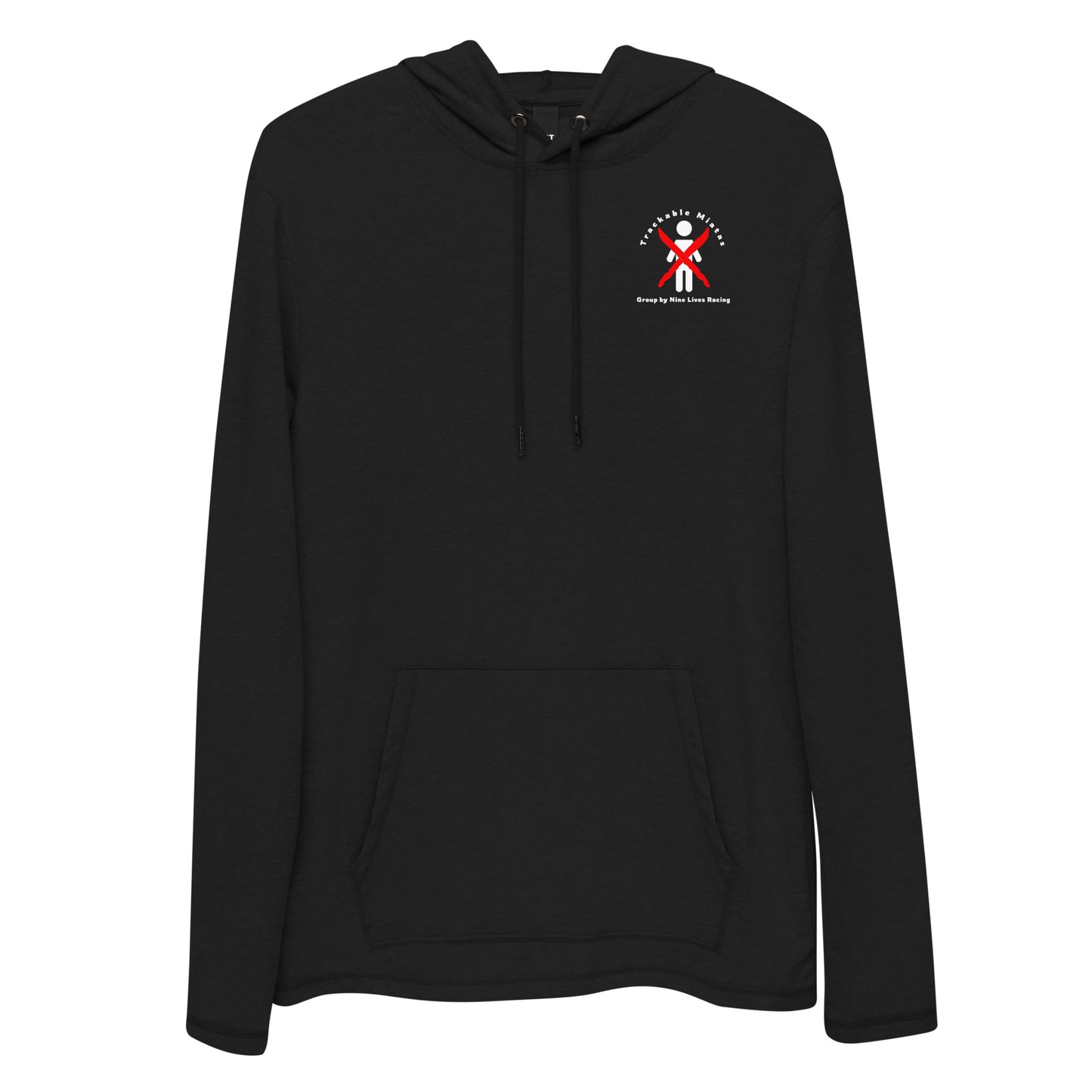 Introducing the Warm Wang Gang Pullover Hoodie by Nine Lives Racing: This black, breathable hoodie showcases a small red and white graphic logo on the upper left chest, featuring the text "AMERICAN NINJA" and "Season 10 Finalist" alongside an illustration of a ninja figure. Designed for layering fashion, it comes with a front pocket and adjustable hood drawstrings.