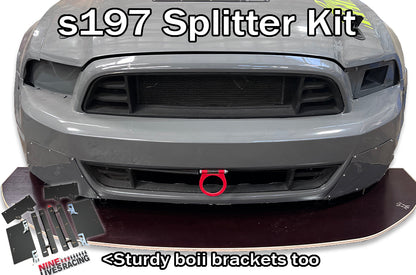 Front end of a S197 mustang  with a splitter kit installed below the bumper,.