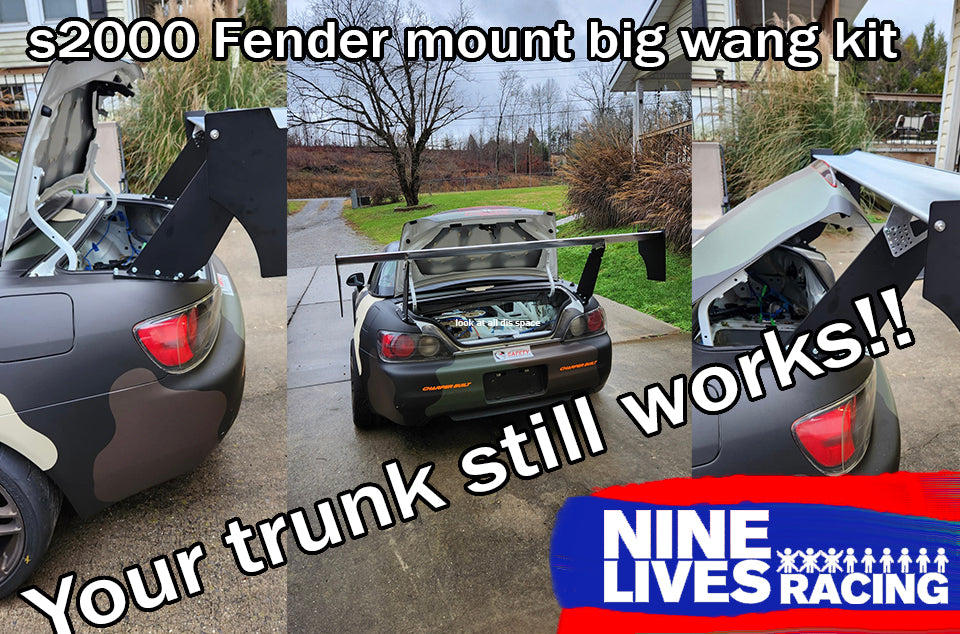 1. Add Alt Text Metadata
When uploading the image, ensure it includes descriptive alt text in the image's metadata. For example:
"Nine Lives Racing S2000 big wing kit showcasing trunk functionality with the wing installed."

2. Text on Image Design
For the visible text on the image:

Use clear, legible fonts like Arial or Helvetica.
Place the text in a contrasting area of the image to maintain readability.
Avoid clutter; make the text concise yet descriptive.
Example Text:
Main Header: "S2000 Big Wang Kit -