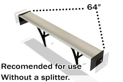 A long conveyor belt measuring 64 inches in length is shown. Text reads “Recommended for use without a splitter.” The conveyor belt, elevated on a black metal frame, could complement the aluminum wings of the 9livesracing Subaru Impreza / WRX / STI Big Wang kit 14-21 VA by providing additional downforce during high-speed performance.